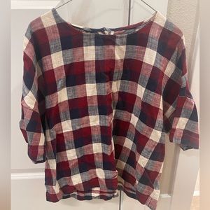 Zara basic plaid linen oversized button back shirt